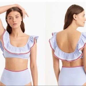 J. Crew Rickrack High Waist bottom AND Ruffle Bikini top 2 piece Set Size Medium